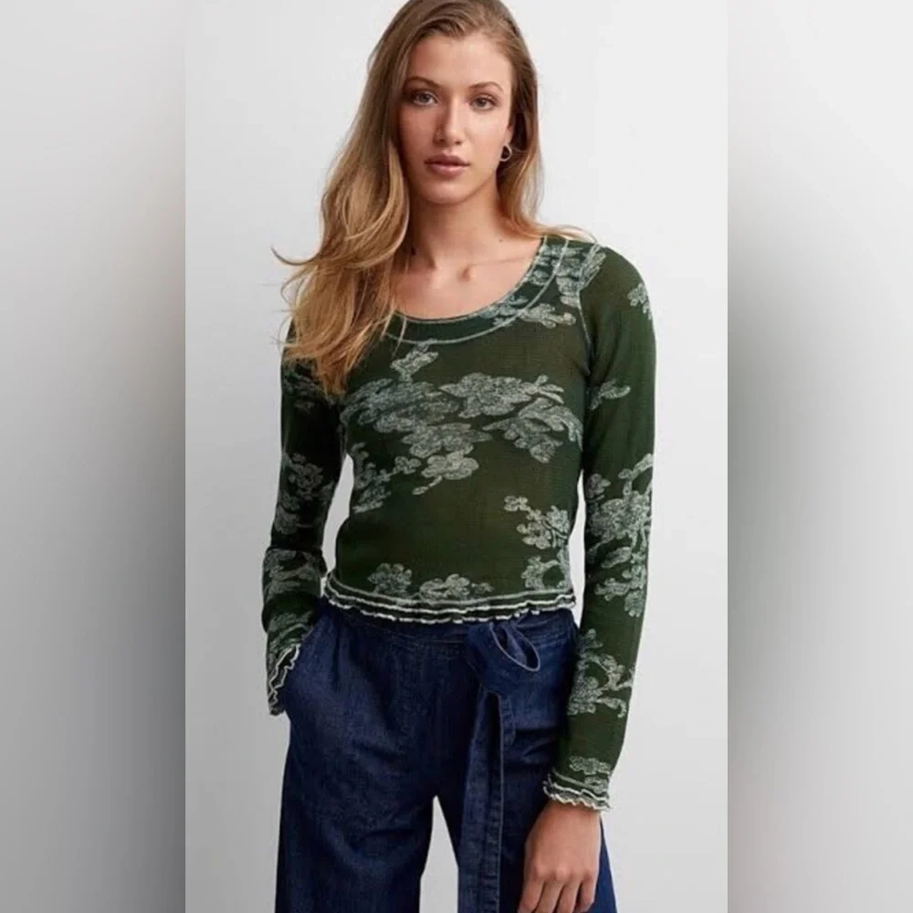 Free People Garner Long Sleeve Cotton Printed Ruffle - Picture 1 of 6